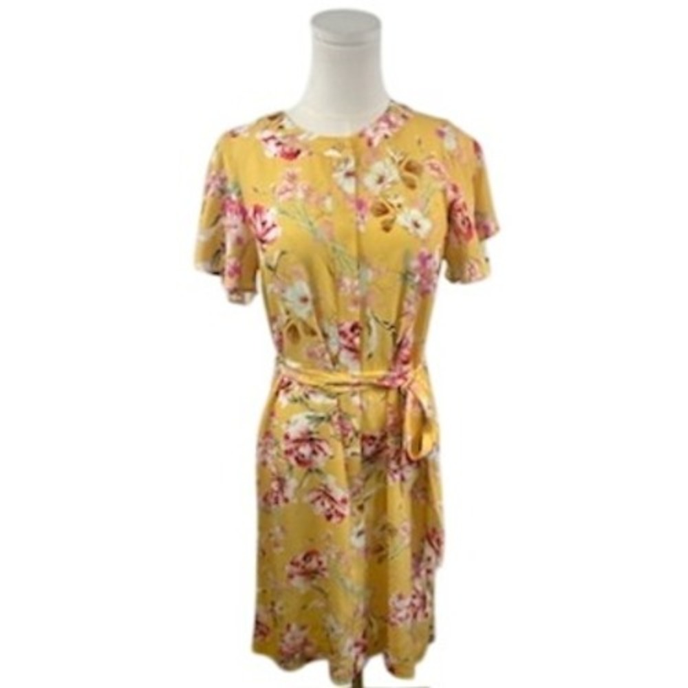 Kachel Anthropologie Dress‎ Silk Blend Flutter Sleeve Yellow Women's Size 8 $199